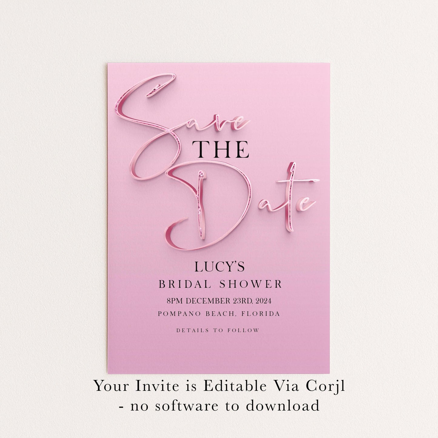Save The Date Editable invite Pink Sparkly Date Reminder, Simple Elegant For Her Instant Download Printable SPK