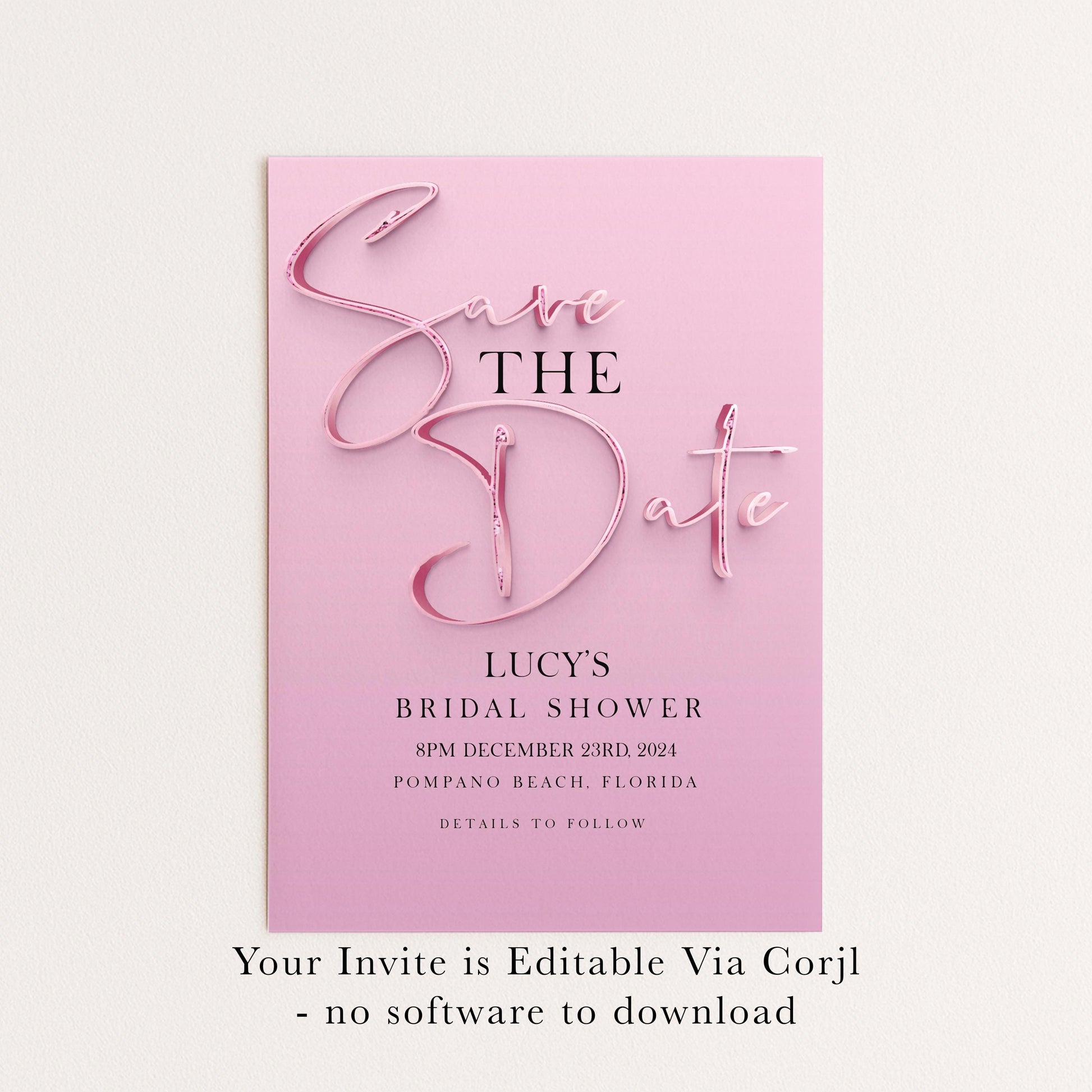 Save The Date Editable invite Pink Sparkly Date Reminder, Simple Elegant For Her Instant Download Printable SPK