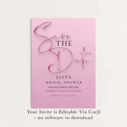 Save The Date Editable invite Pink Sparkly Date Reminder, Simple Elegant For Her Instant Download Printable SPK