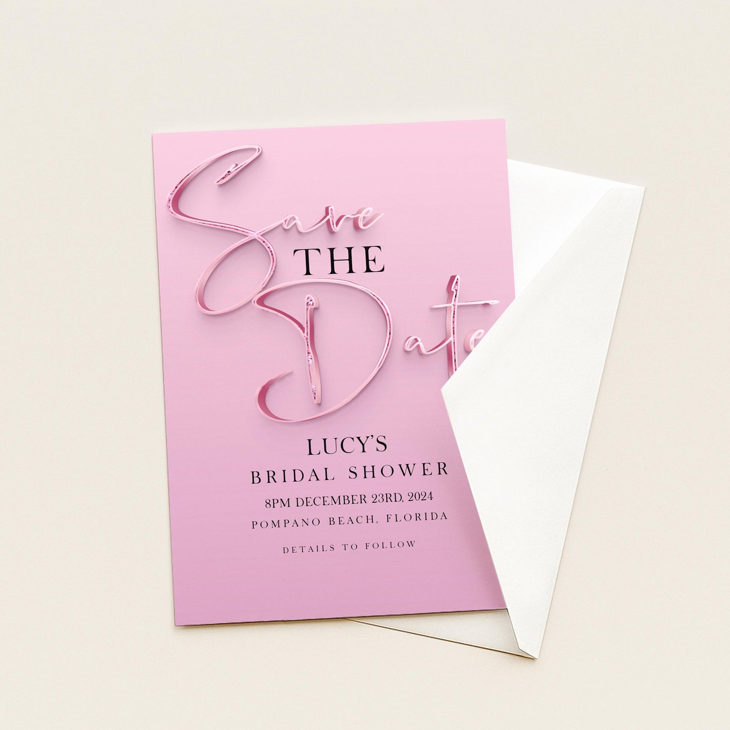 Save The Date Editable invite Pink Sparkly Date Reminder, Simple Elegant For Her Instant Download Printable SPK