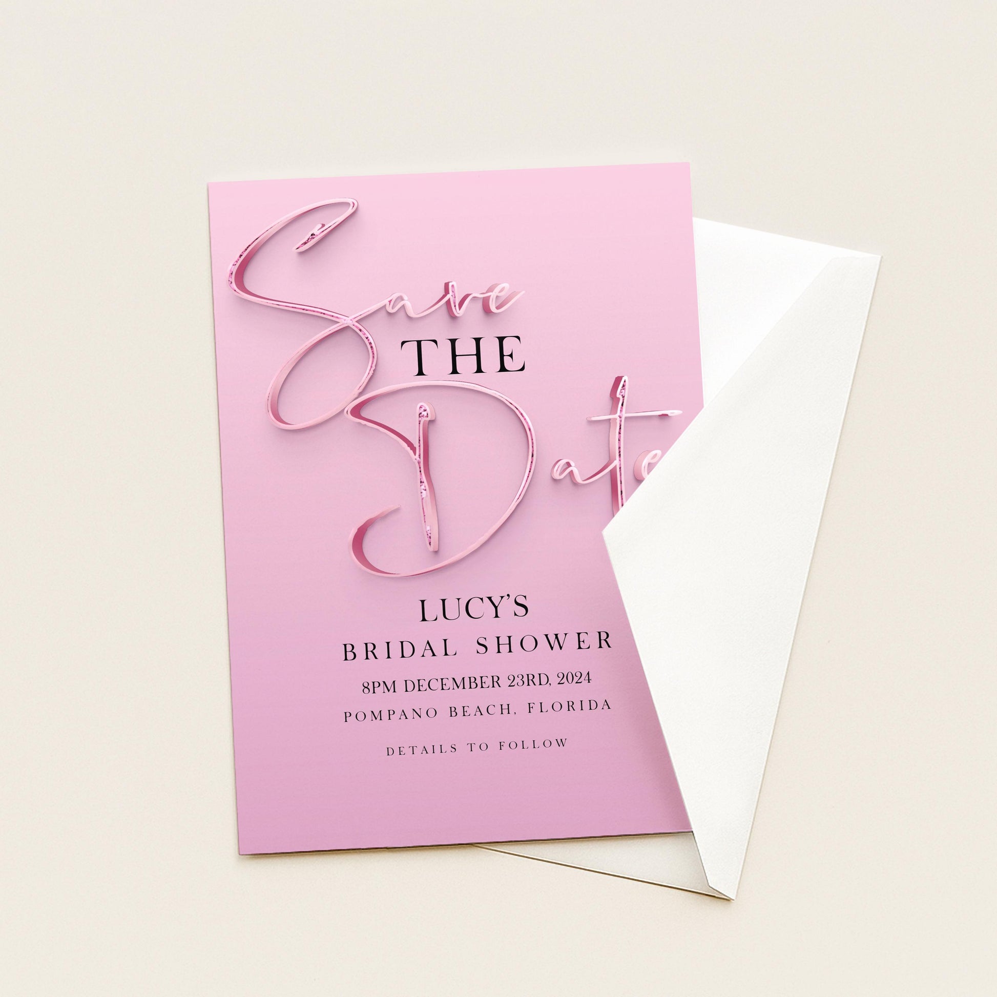 Save The Date Editable invite Pink Sparkly Date Reminder, Simple Elegant For Her Instant Download Printable SPK