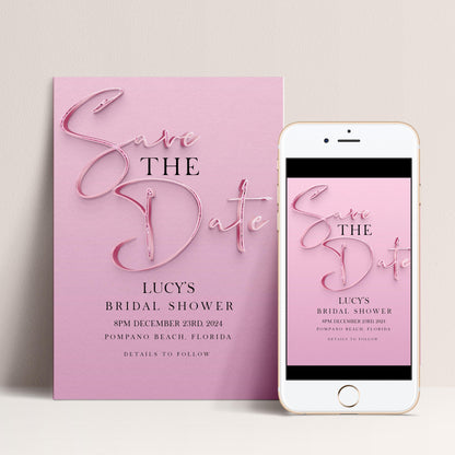 Save The Date Editable invite Pink Sparkly Date Reminder, Simple Elegant For Her Instant Download Printable SPK