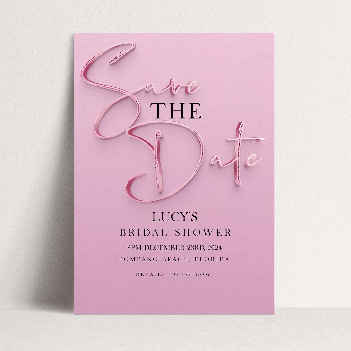 Save The Date Editable invite Pink Sparkly Date Reminder, Simple Elegant For Her Instant Download Printable SPK