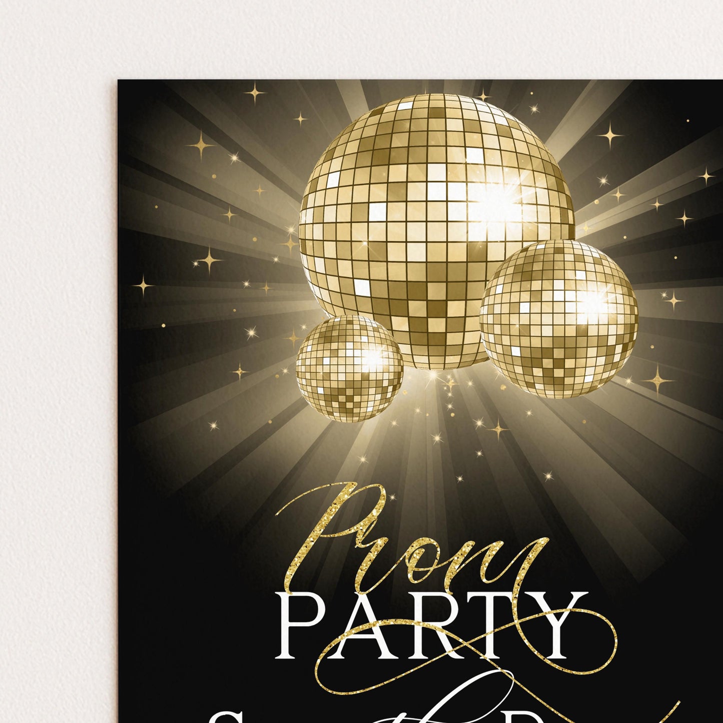 Save The Date Prom Invitations Award Night Invite Event Invite Glitter Ball Gold and Black Disco Printable Editable Instant Download