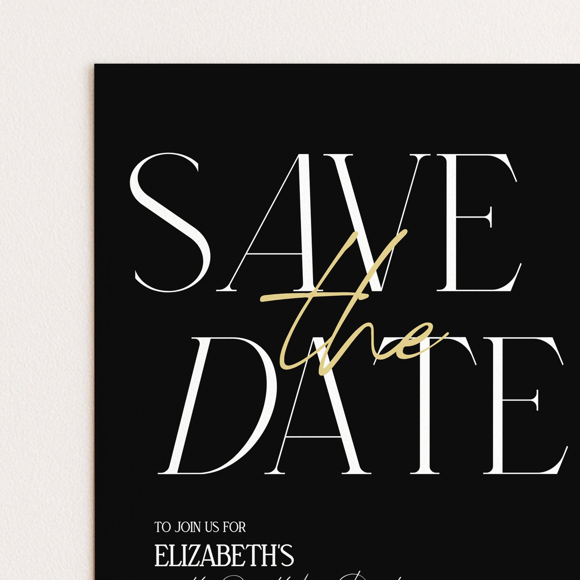 Save the Date Birthday Invitation, 50th Birthday Invite Woman, Black Gold Elegant Party Invite, Milestone Birthday Editable Corjl
