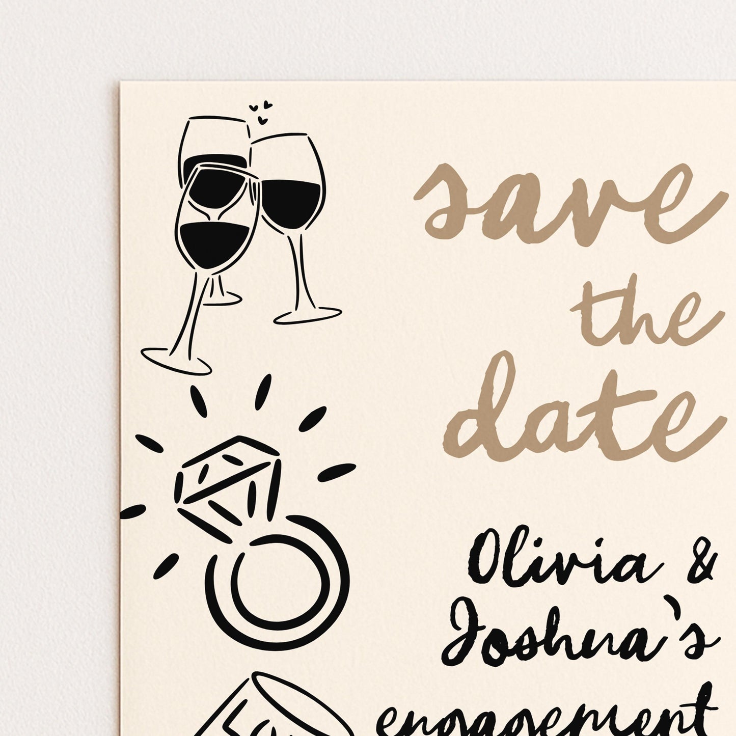 Save the Date Engagement Invitation, Editable Engagement Party Template, Doodle Champagne & Ring Design, Corjl Printable Invite
