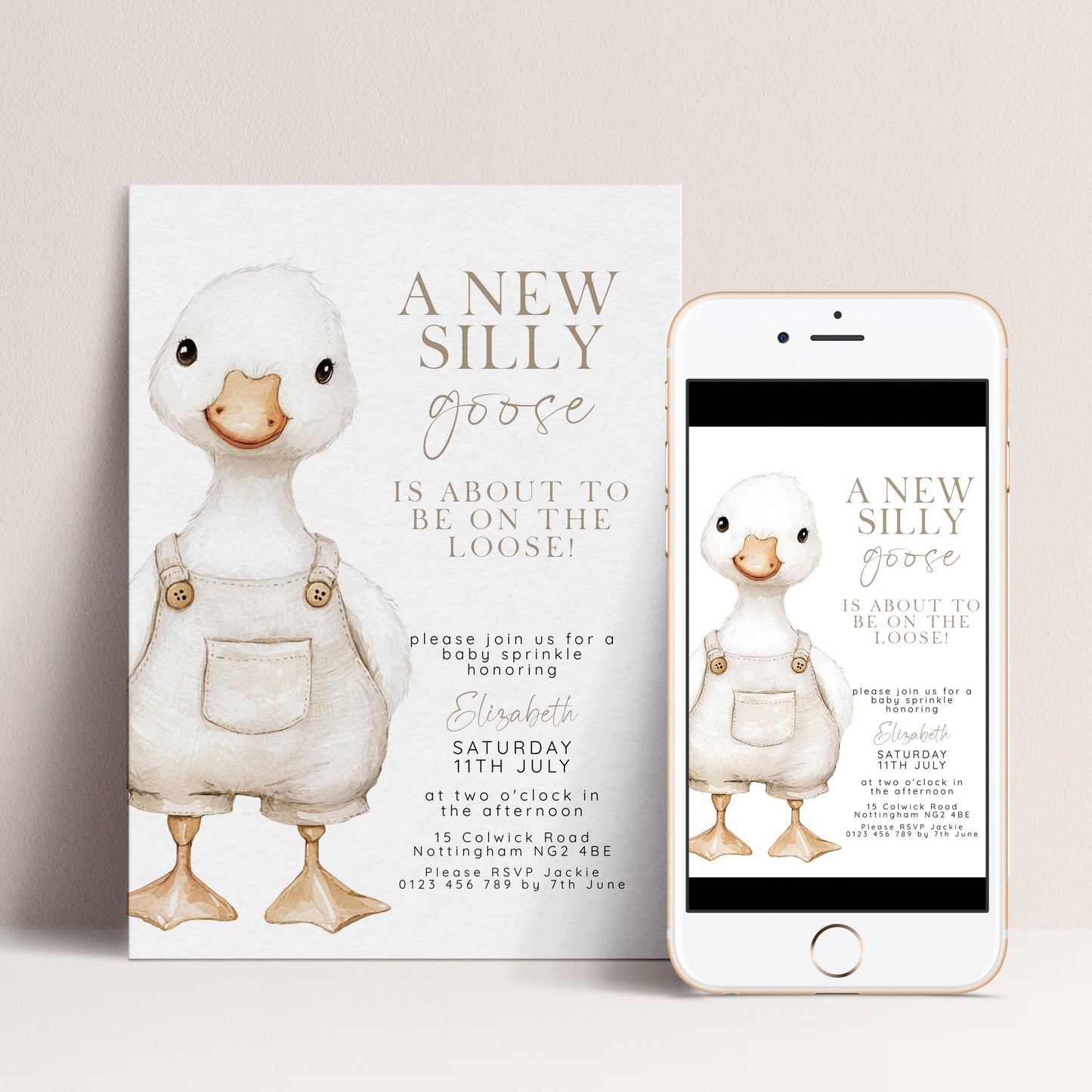 Silly Goose Baby Sprinkle Invitation Download – Neutral Baby Shower Digital Download Invite, Gender Neutral Editable Printable Template SG21