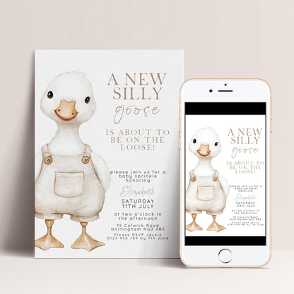 Silly Goose Baby Sprinkle Invitation Download – Neutral Baby Shower Digital Download Invite, Gender Neutral Editable Printable Template SG21