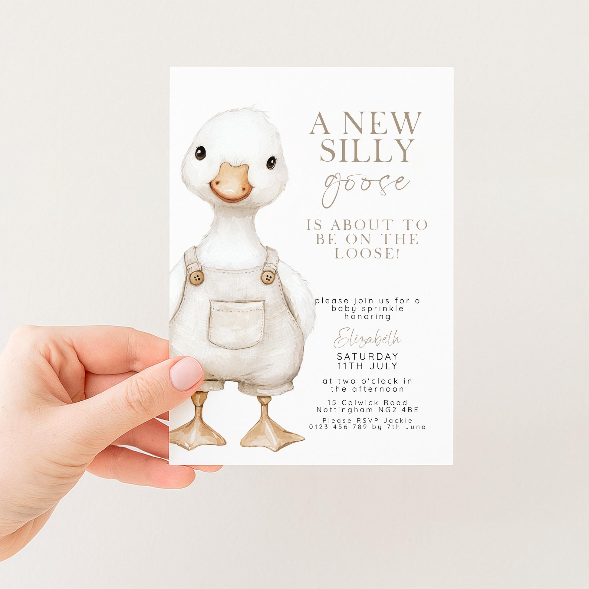 Silly Goose Baby Sprinkle Invitation Download – Neutral Baby Shower Digital Download Invite, Gender Neutral Editable Printable Template SG21