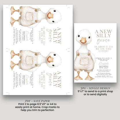 Silly Goose Baby Sprinkle Invitation Download – Neutral Baby Shower Digital Download Invite, Gender Neutral Editable Printable Template SG21