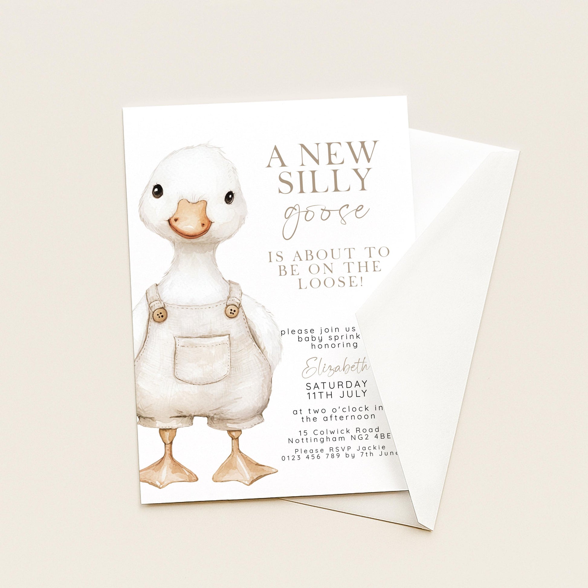 Silly Goose Baby Sprinkle Invitation Download – Neutral Baby Shower Digital Download Invite, Gender Neutral Editable Printable Template SG21