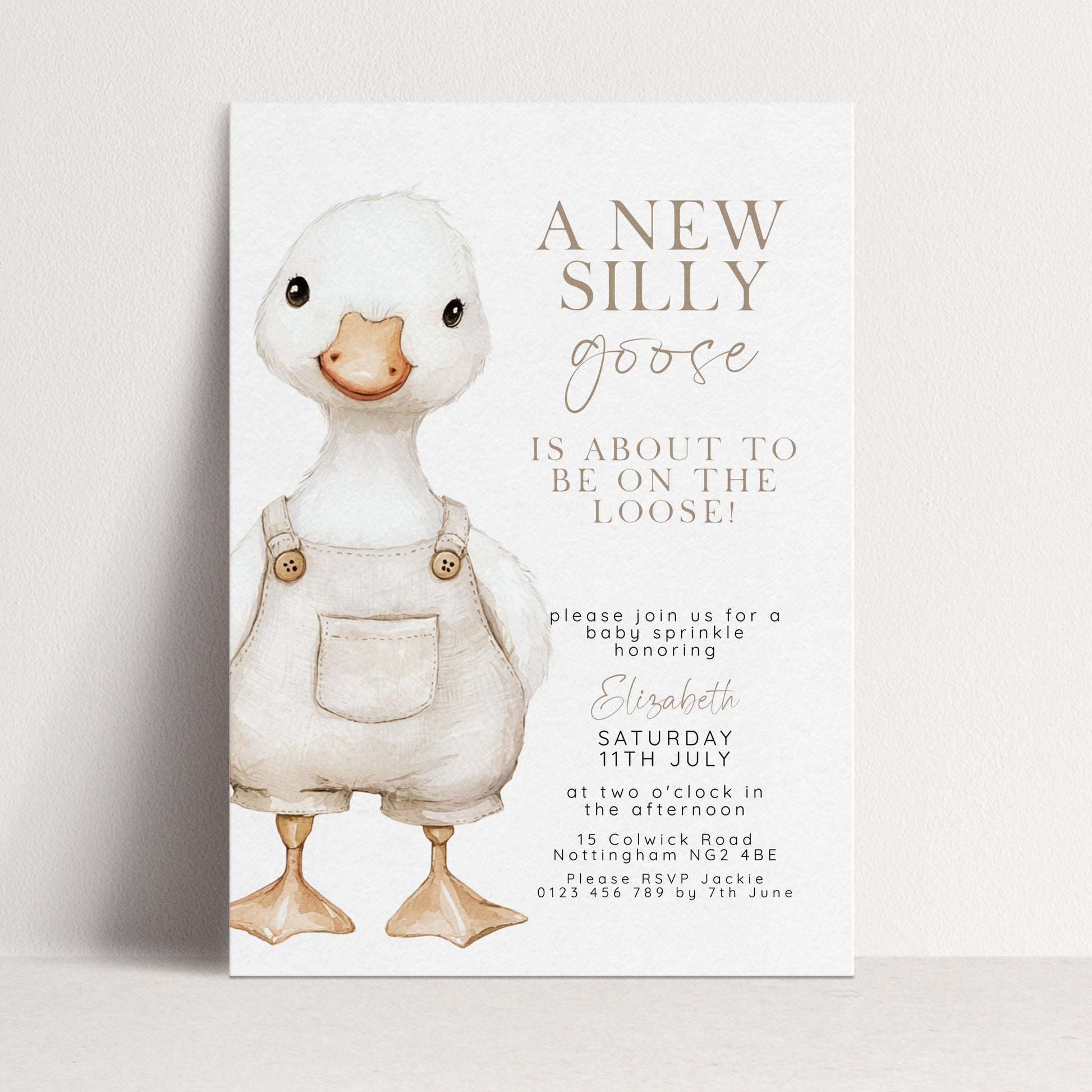 Silly Goose Baby Sprinkle Invitation Download – Neutral Baby Shower Digital Download Invite, Gender Neutral Editable Printable Template SG21