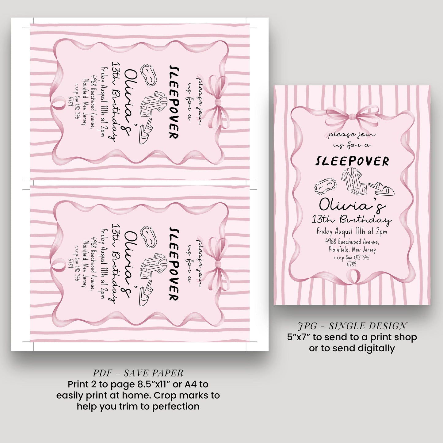 Sleepover Birthday Invitation Girl, 13th Birthday Sleepover Invite, Pink Slumber Party Invite, Teen Girl Party Editable Corjl