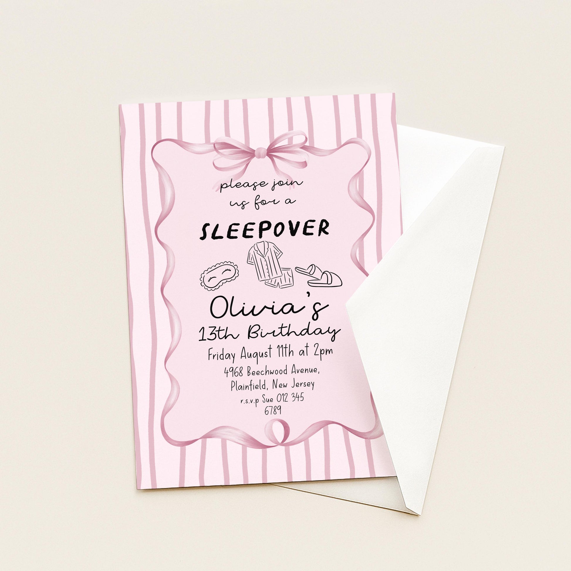 Sleepover Birthday Invitation Girl, 13th Birthday Sleepover Invite, Pink Slumber Party Invite, Teen Girl Party Editable Corjl