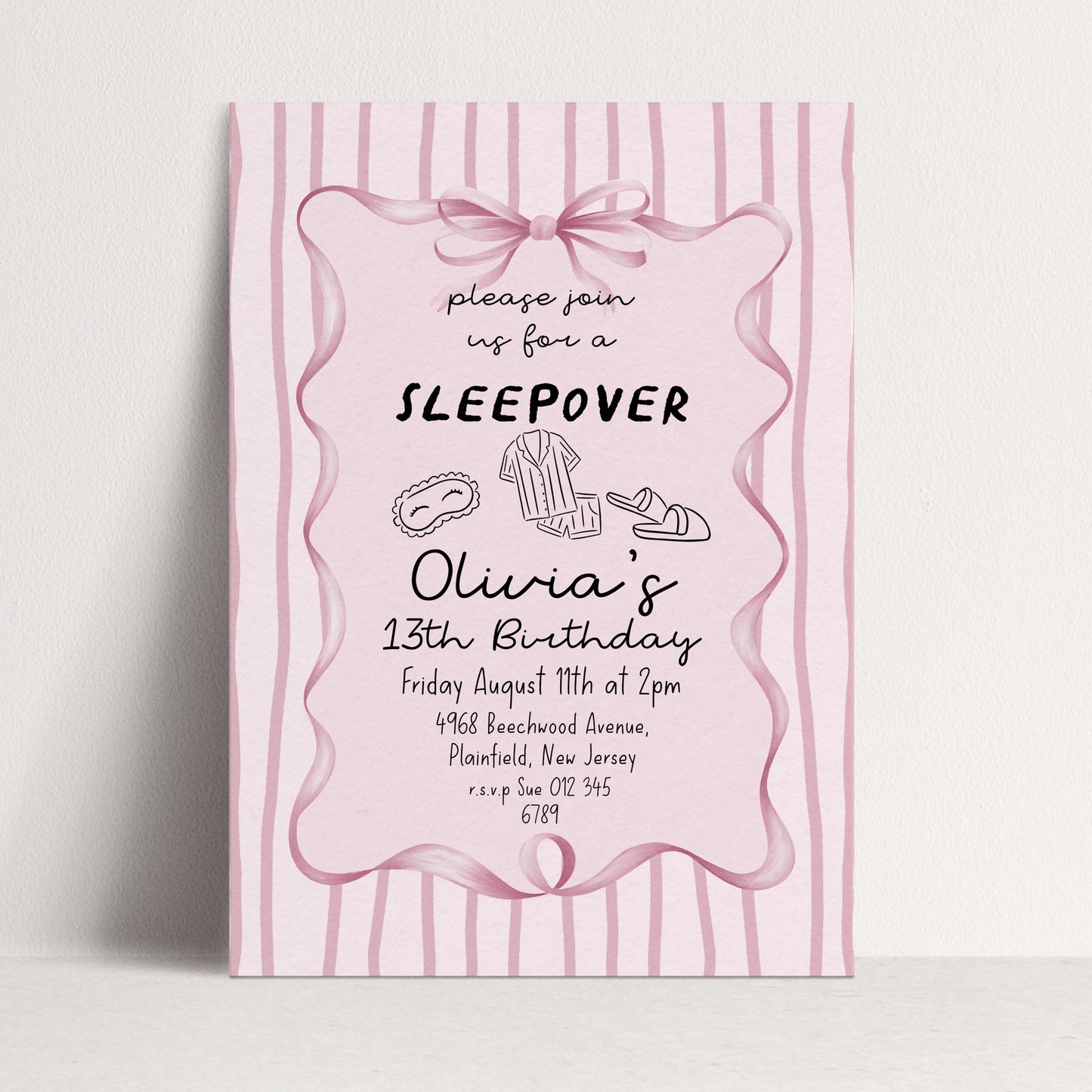 Sleepover Birthday Invitation Girl, 13th Birthday Sleepover Invite, Pink Slumber Party Invite, Teen Girl Party Editable Corjl