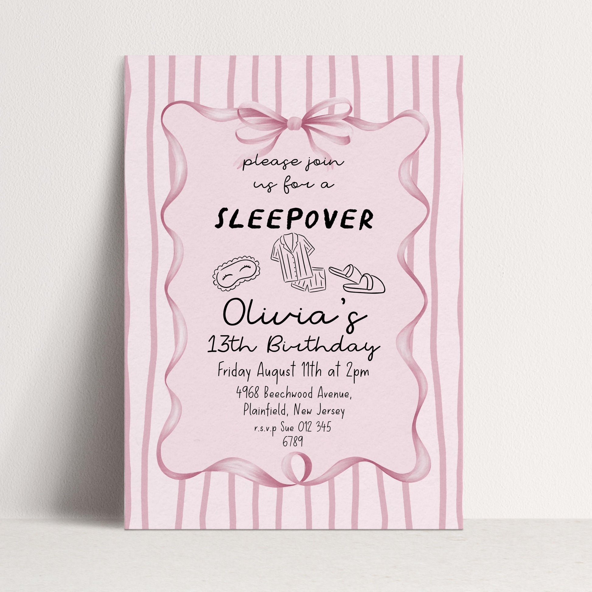 Sleepover Birthday Invitation Girl, 13th Birthday Sleepover Invite, Pink Slumber Party Invite, Teen Girl Party Editable Corjl