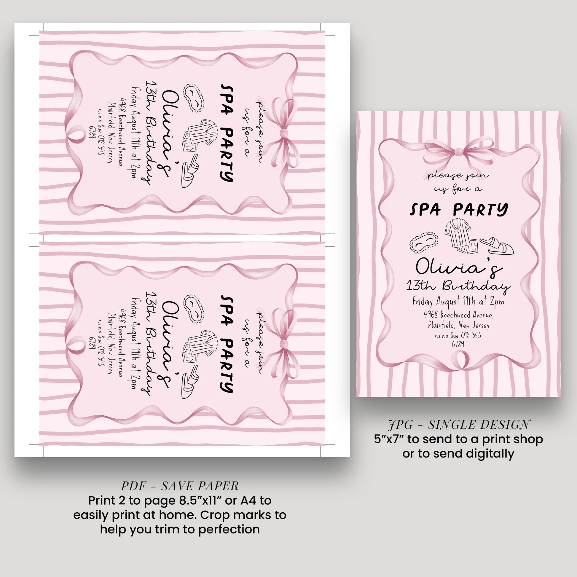 Spa Party Birthday Invitation, 13th Birthday Invite Girl, Pink Sleepover Invite, Teen Pamper Party, Editable Corjl Template