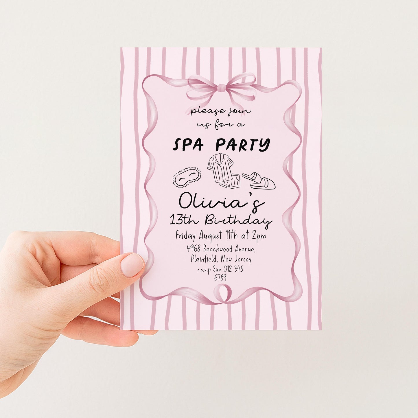 Spa Party Birthday Invitation, 13th Birthday Invite Girl, Pink Sleepover Invite, Teen Pamper Party, Editable Corjl Template