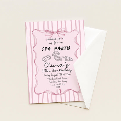 Spa Party Birthday Invitation, 13th Birthday Invite Girl, Pink Sleepover Invite, Teen Pamper Party, Editable Corjl Template