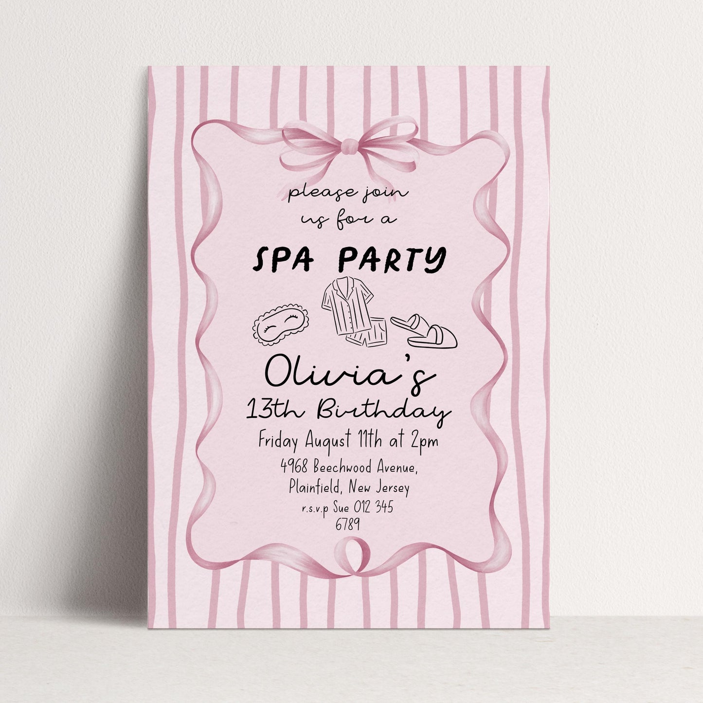 Spa Party Birthday Invitation, 13th Birthday Invite Girl, Pink Sleepover Invite, Teen Pamper Party, Editable Corjl Template