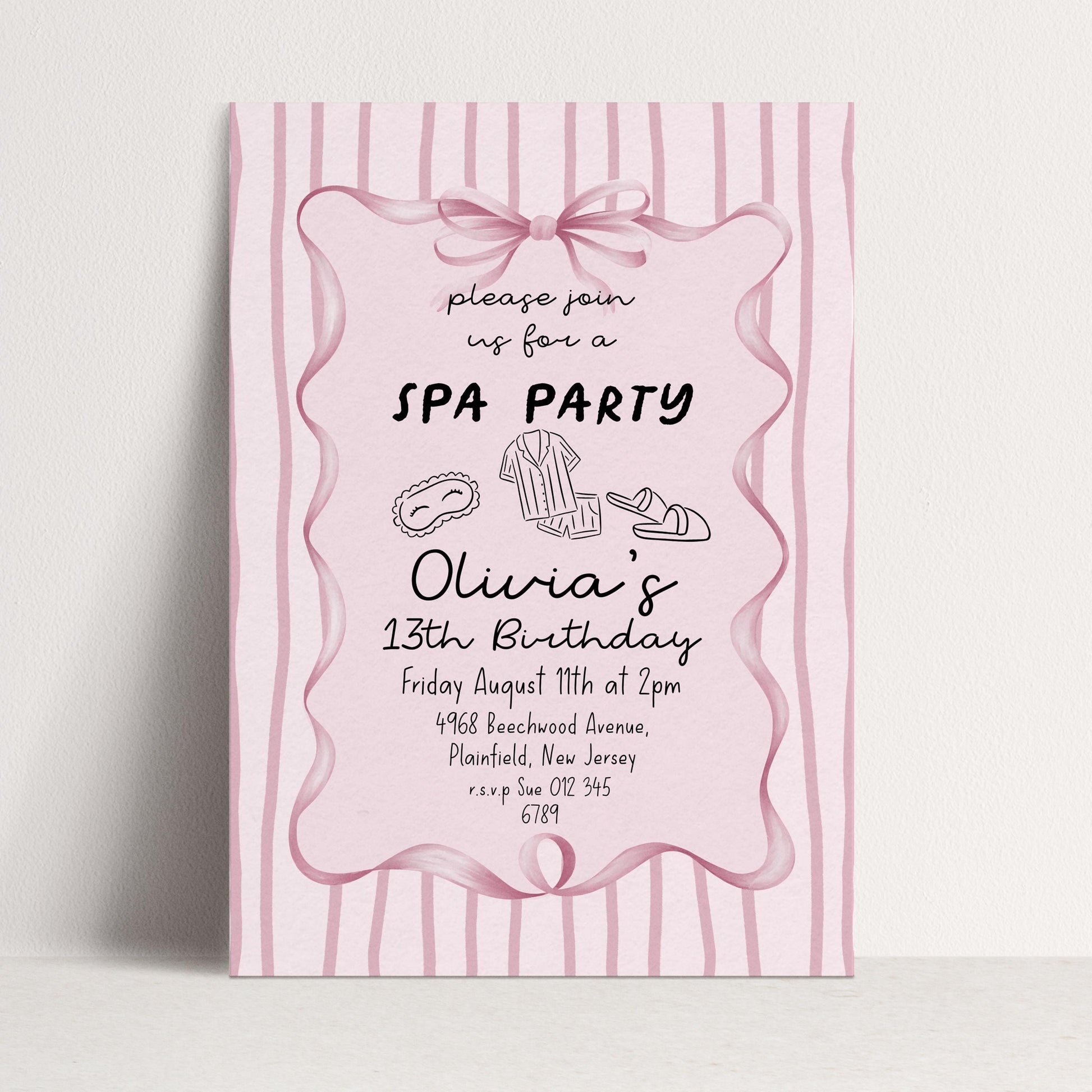 Spa Party Birthday Invitation, 13th Birthday Invite Girl, Pink Sleepover Invite, Teen Pamper Party, Editable Corjl Template