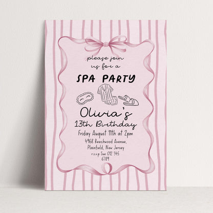 Spa Party Birthday Invitation, 13th Birthday Invite Girl, Pink Sleepover Invite, Teen Pamper Party, Editable Corjl Template