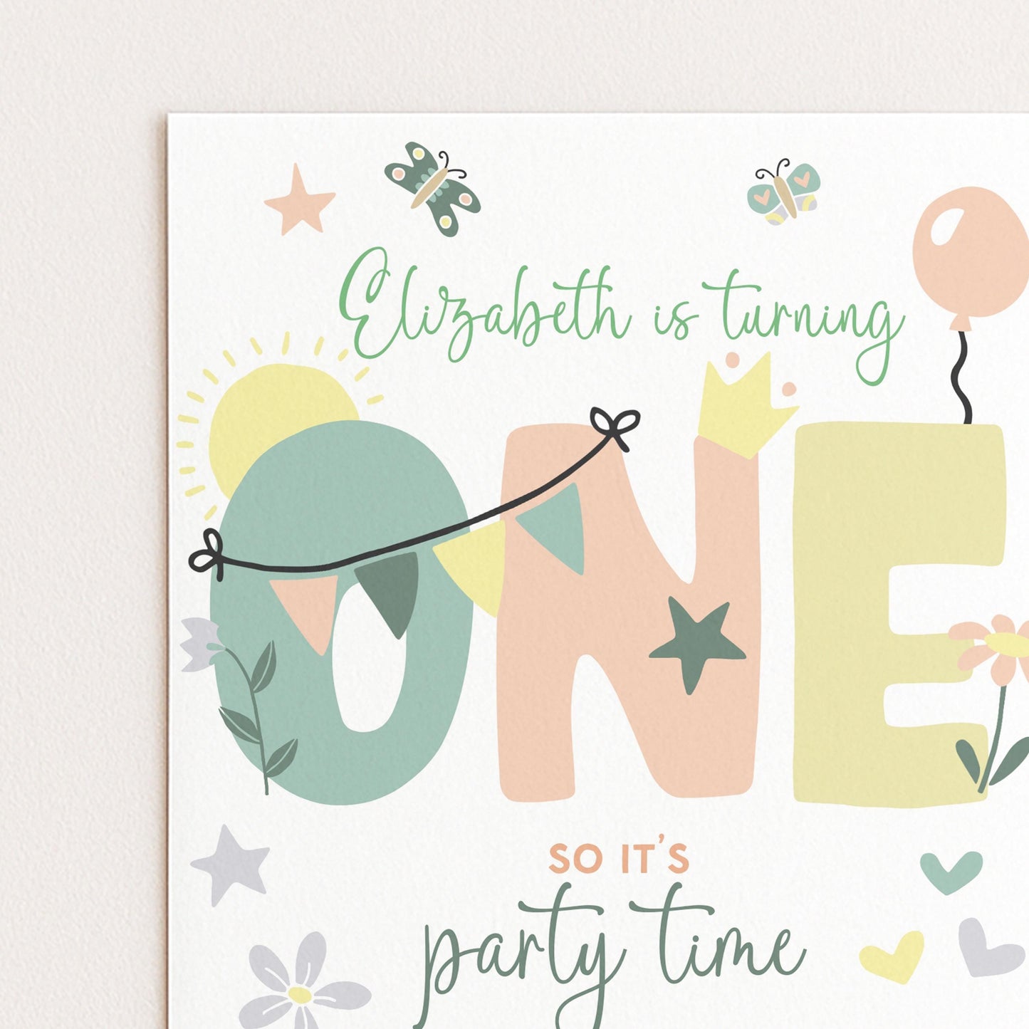 Summer 1st Birthday Invitation Template Editable Downloadable Pastel Invite For One Year Party Celebration Invite Digital Download