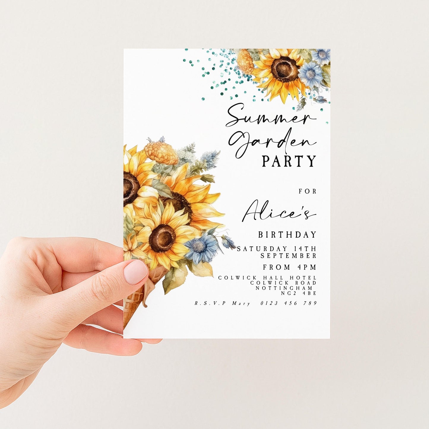 Sunflower Summer Garden Party Invitation, Editable Birthday Invite, Floral Corjl Template for Outdoor Celebration, Printable Event Card