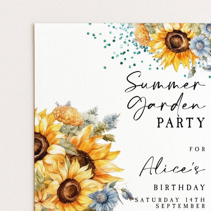 Sunflower Summer Garden Party Invitation, Editable Birthday Invite, Floral Corjl Template for Outdoor Celebration, Printable Event Card