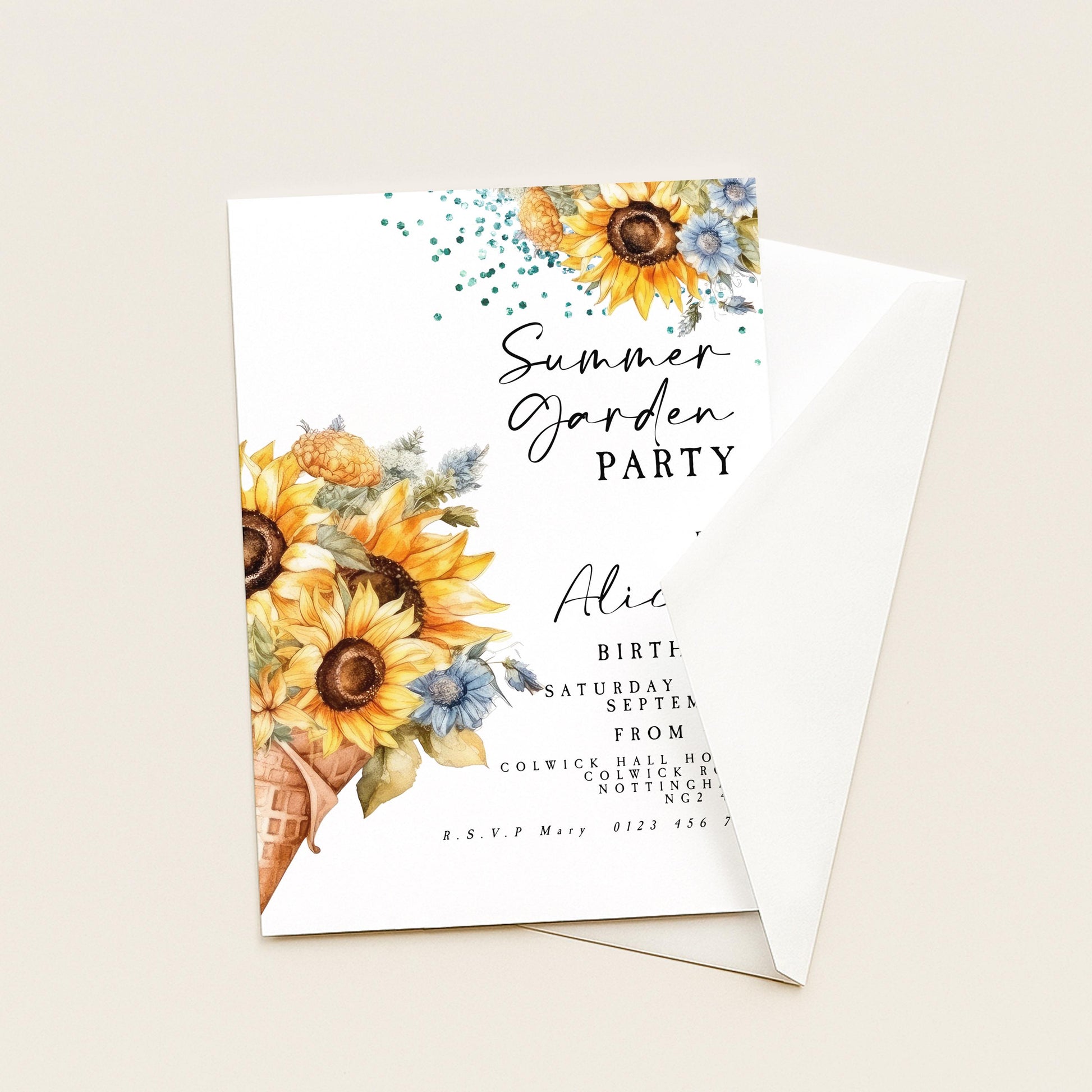 Sunflower Summer Garden Party Invitation, Editable Birthday Invite, Floral Corjl Template for Outdoor Celebration, Printable Event Card