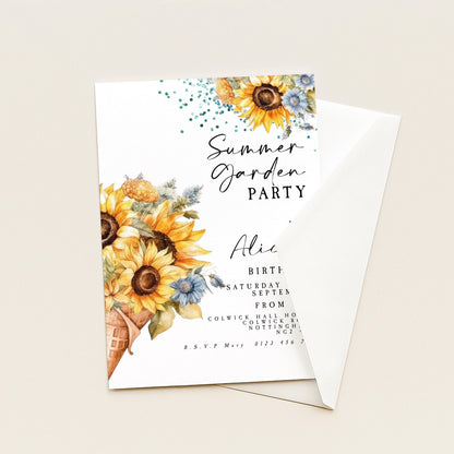 Sunflower Summer Garden Party Invitation, Editable Birthday Invite, Floral Corjl Template for Outdoor Celebration, Printable Event Card