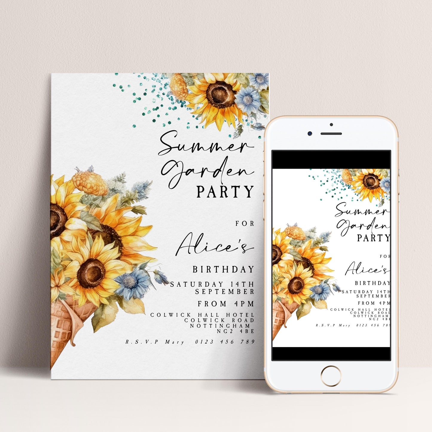 Sunflower Summer Garden Party Invitation, Editable Birthday Invite, Floral Corjl Template for Outdoor Celebration, Printable Event Card