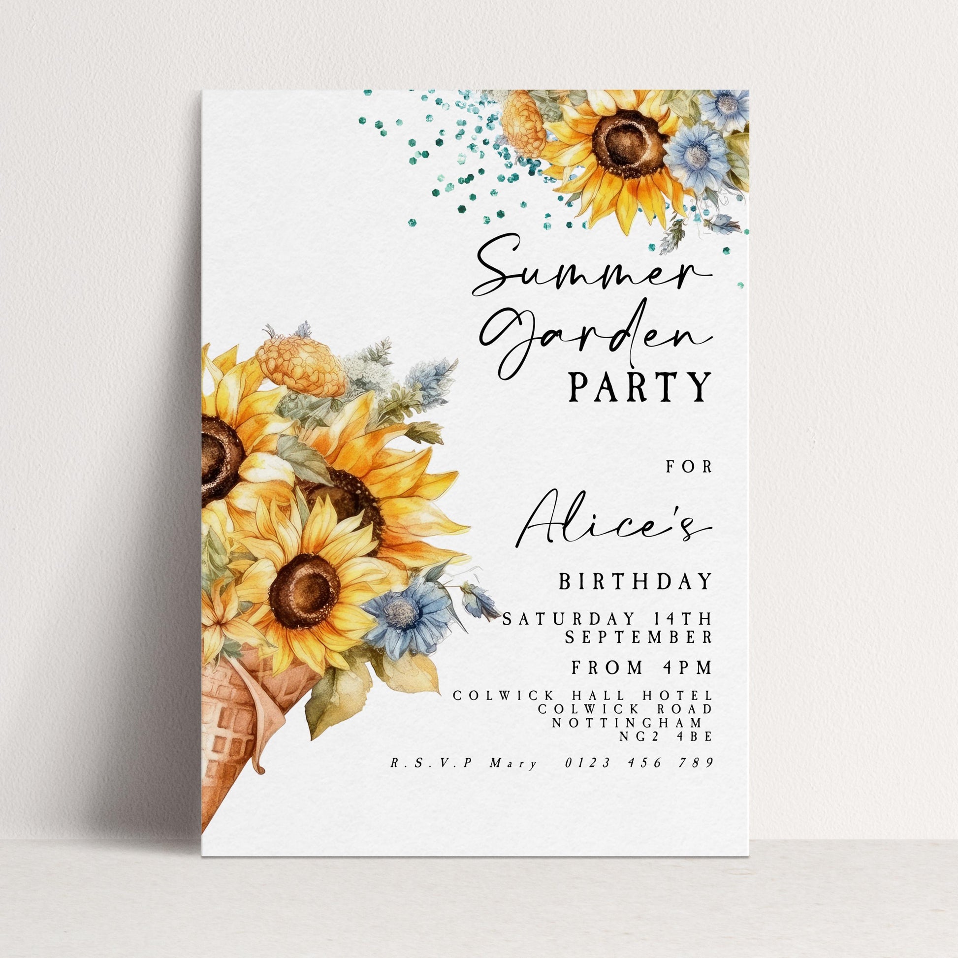 Sunflower Summer Garden Party Invitation, Editable Birthday Invite, Floral Corjl Template for Outdoor Celebration, Printable Event Card