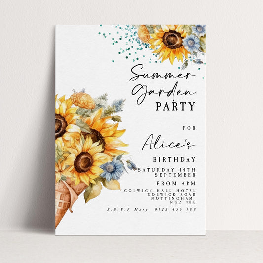 Sunflower Summer Garden Party Invitation, Editable Birthday Invite, Floral Corjl Template for Outdoor Celebration, Printable Event Card