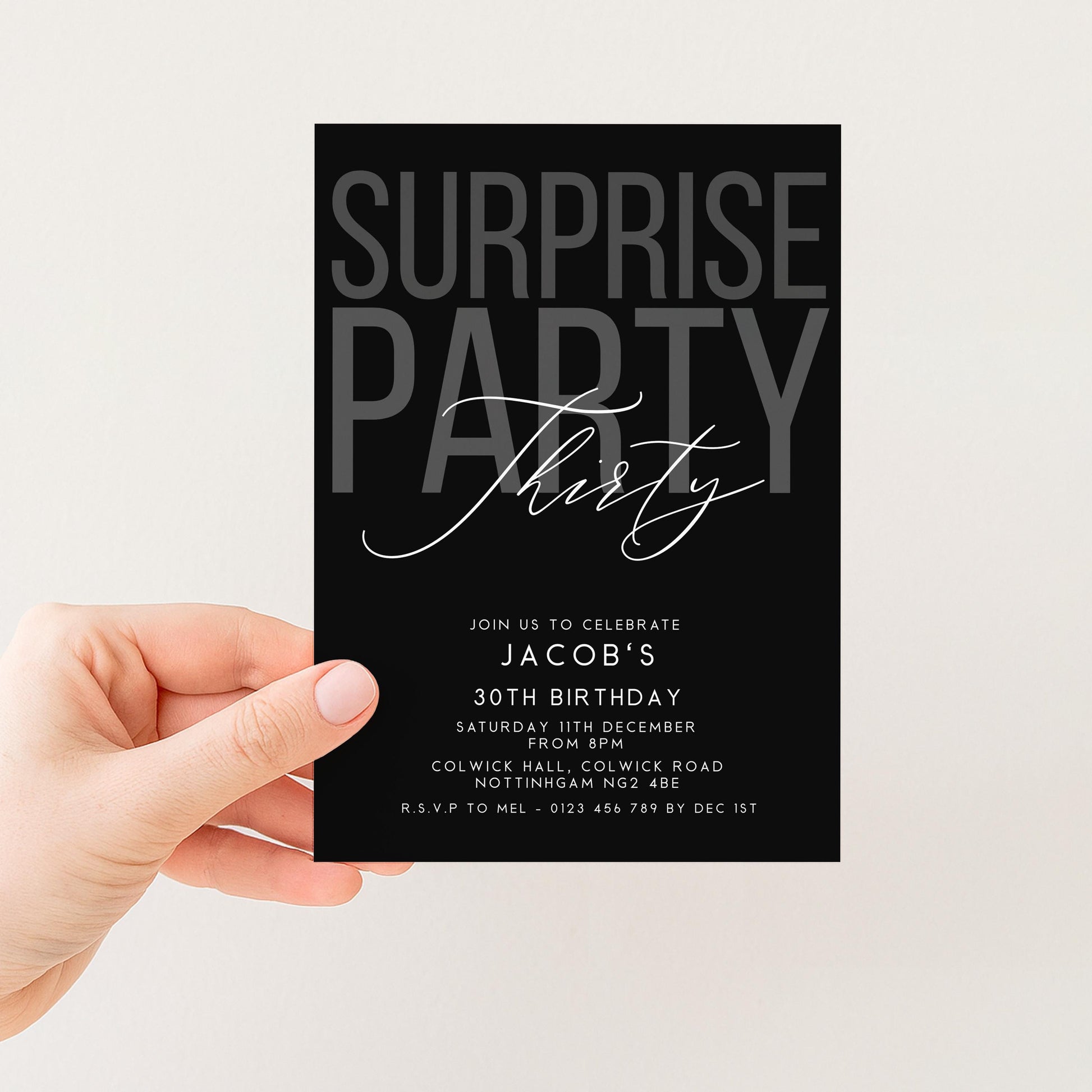 Surprise 30th Birthday Invitation, Editable Black Surprise Party Invite, Mens Adult Invitation Template, 30th BirthdayPrintable Template