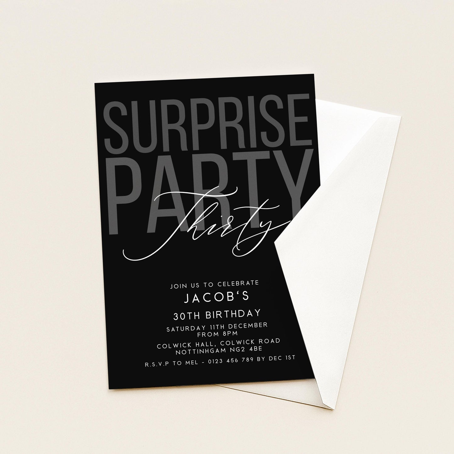 Surprise 30th Birthday Invitation, Editable Black Surprise Party Invite, Mens Adult Invitation Template, 30th BirthdayPrintable Template