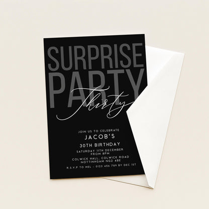 Surprise 30th Birthday Invitation, Editable Black Surprise Party Invite, Mens Adult Invitation Template, 30th BirthdayPrintable Template