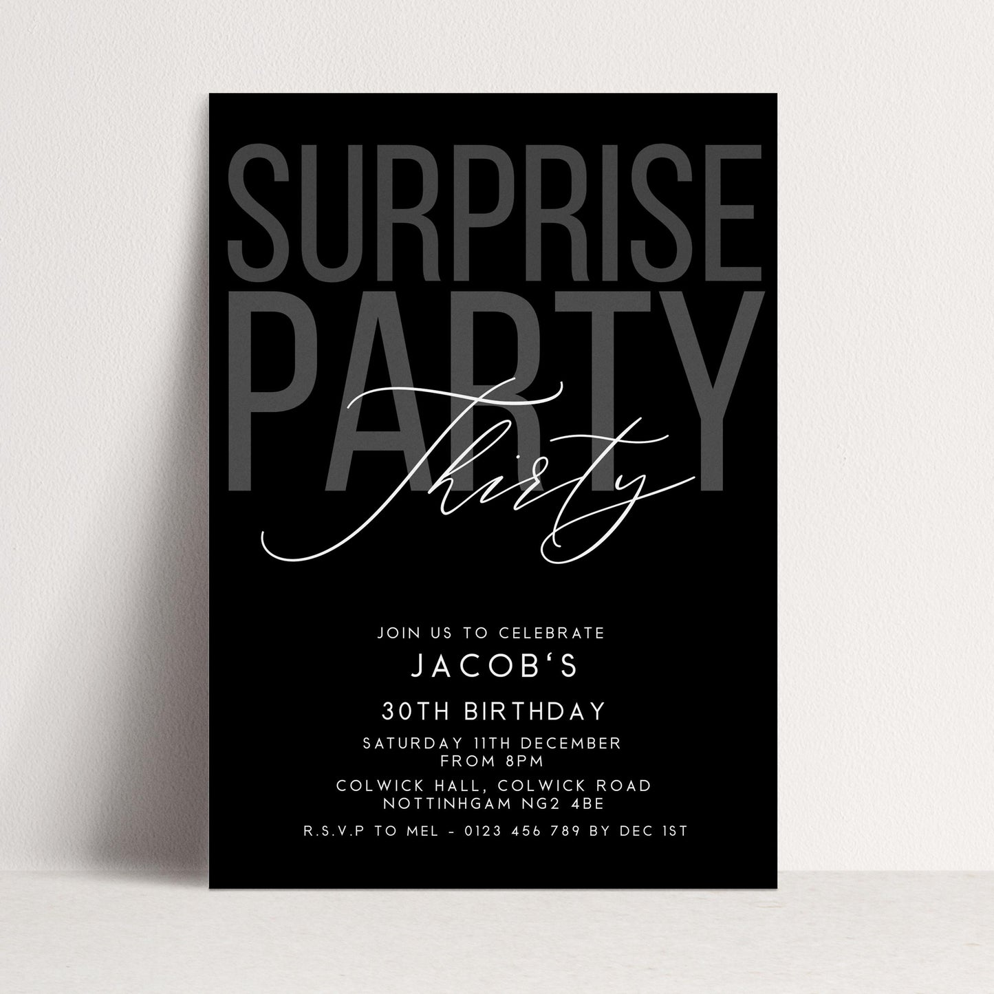 Surprise 30th Birthday Invitation, Editable Black Surprise Party Invite, Mens Adult Invitation Template, 30th BirthdayPrintable Template