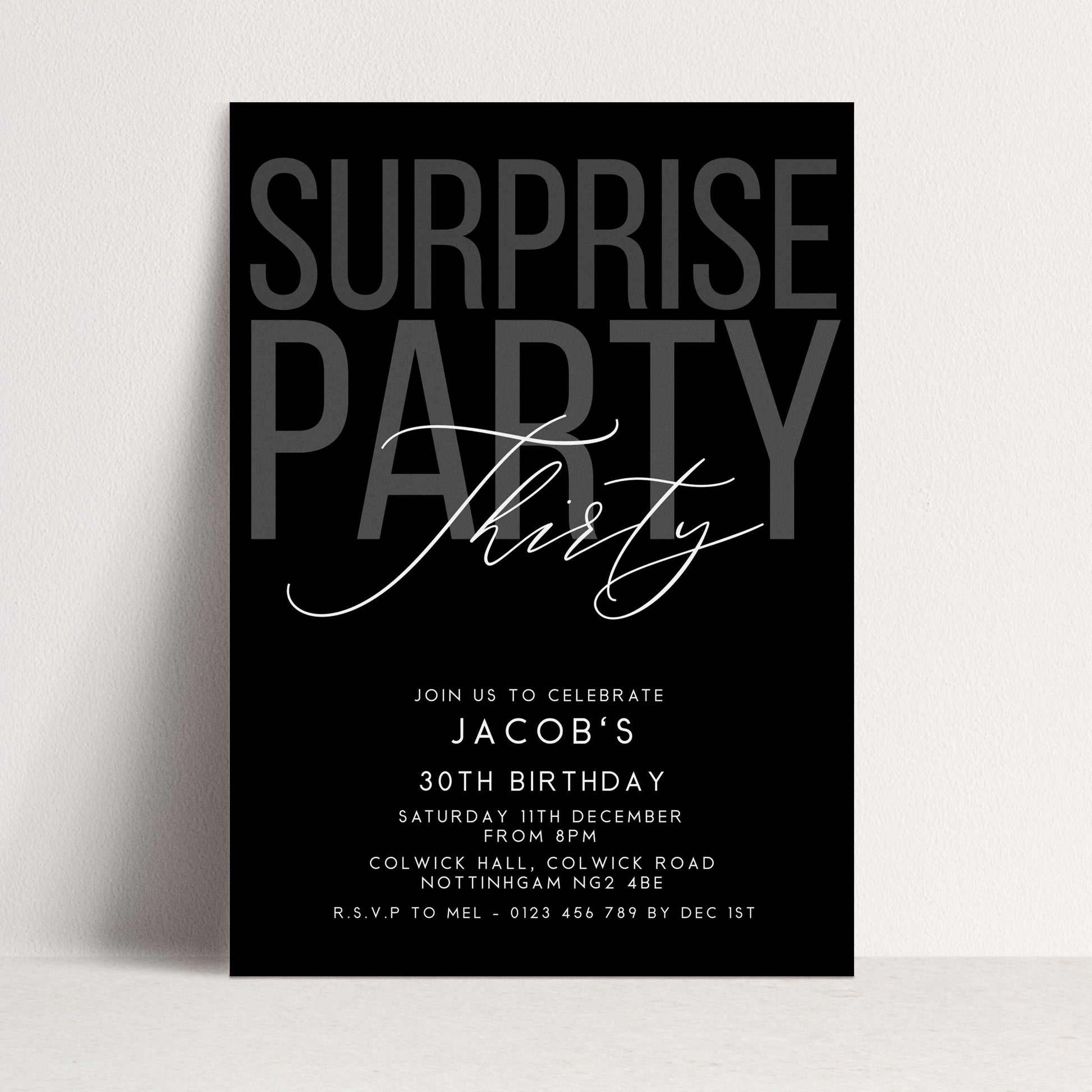 Surprise 30th Birthday Invitation, Editable Black Surprise Party Invite, Mens Adult Invitation Template, 30th BirthdayPrintable Template