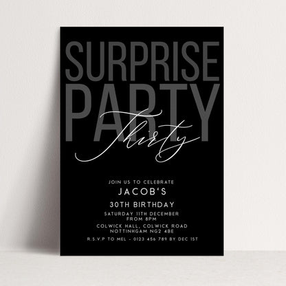Surprise 30th Birthday Invitation, Editable Black Surprise Party Invite, Mens Adult Invitation Template, 30th BirthdayPrintable Template