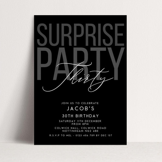 Surprise 30th Birthday Invitation, Editable Black Surprise Party Invite, Mens Adult Invitation Template, 30th BirthdayPrintable Template