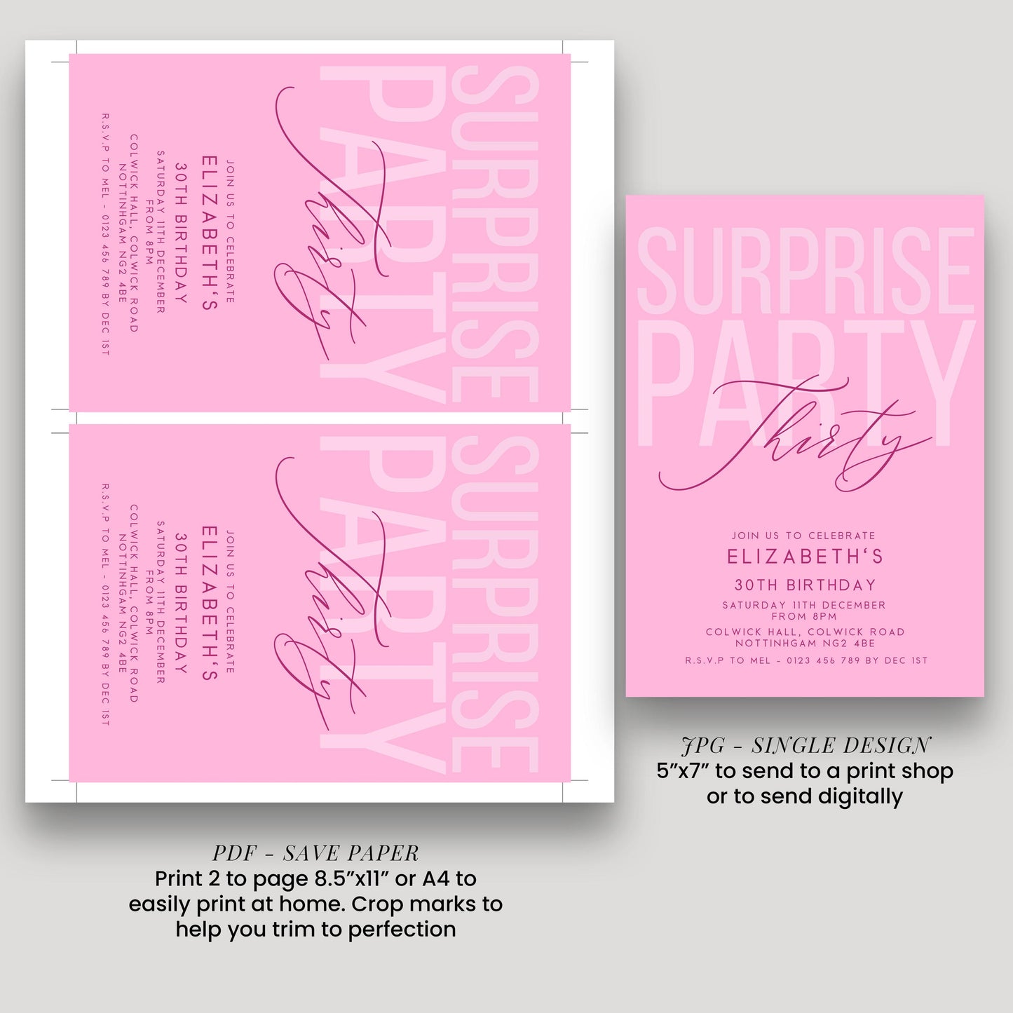 Surprise 30th Birthday Invitation, Editable Pink Surprise Party Invite, Women's Adult Invitation Template, 30th BirthdayPrintable Template