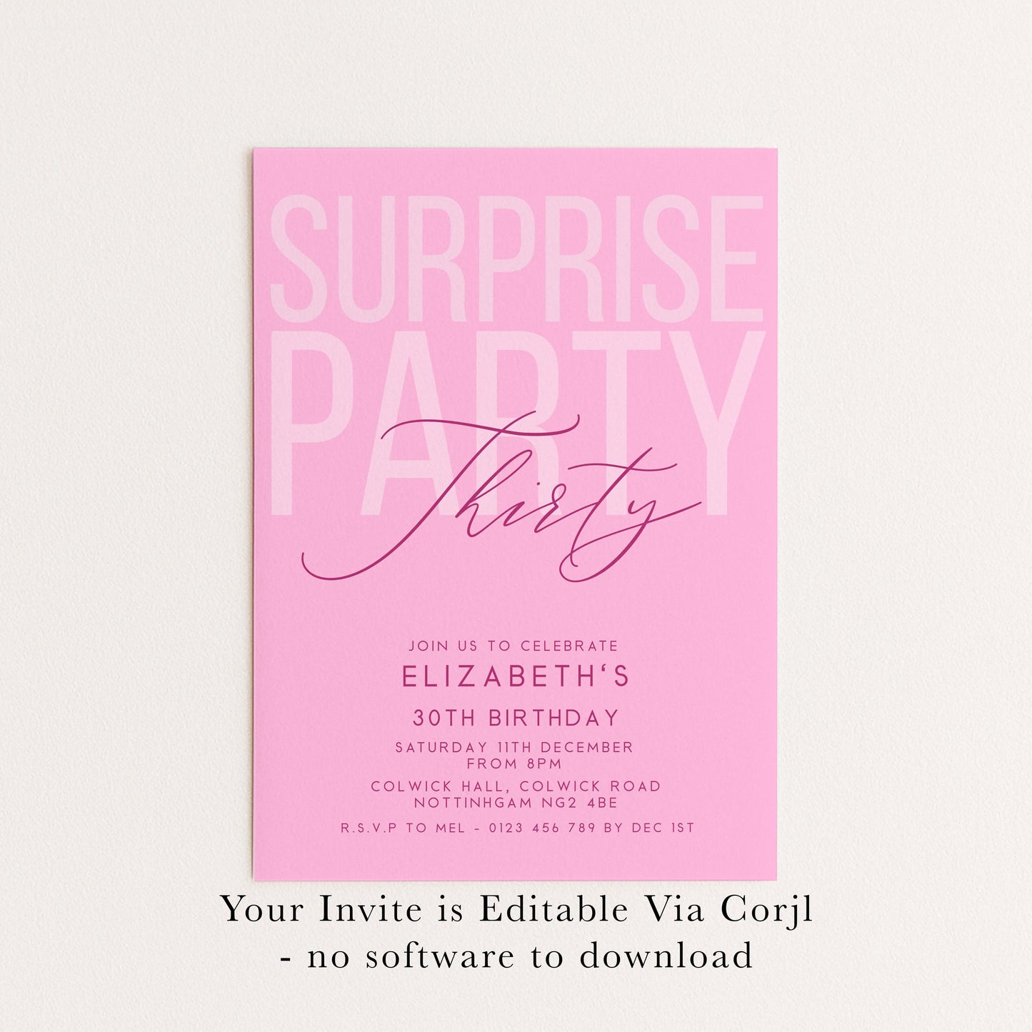Surprise 30th Birthday Invitation, Editable Pink Surprise Party Invite, Women's Adult Invitation Template, 30th BirthdayPrintable Template