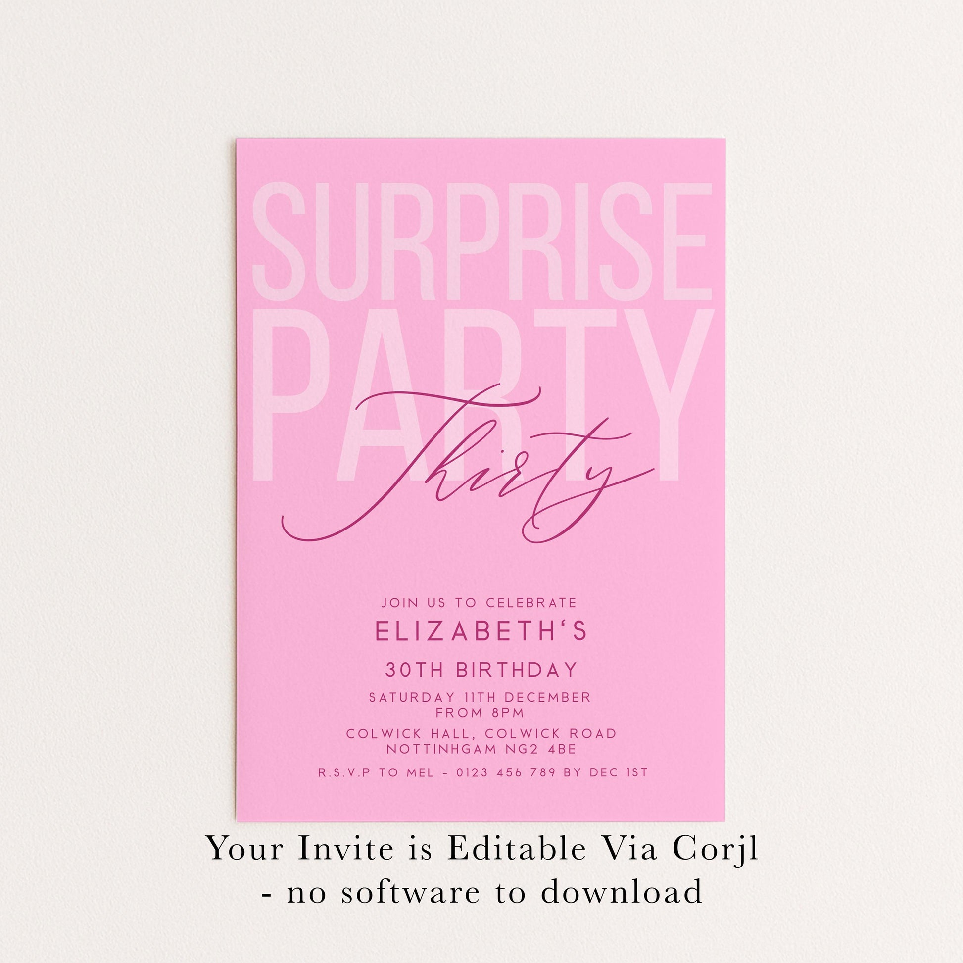 Surprise 30th Birthday Invitation, Editable Pink Surprise Party Invite, Women's Adult Invitation Template, 30th BirthdayPrintable Template