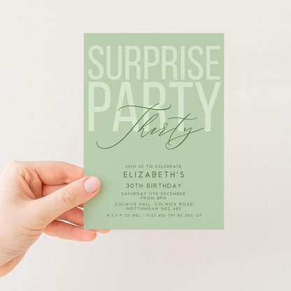 Surprise 30th Birthday Invitation, Editable Sage Surprise Party Invite, Unisex Adult Invitation Template, 30th BirthdayPrintable Template