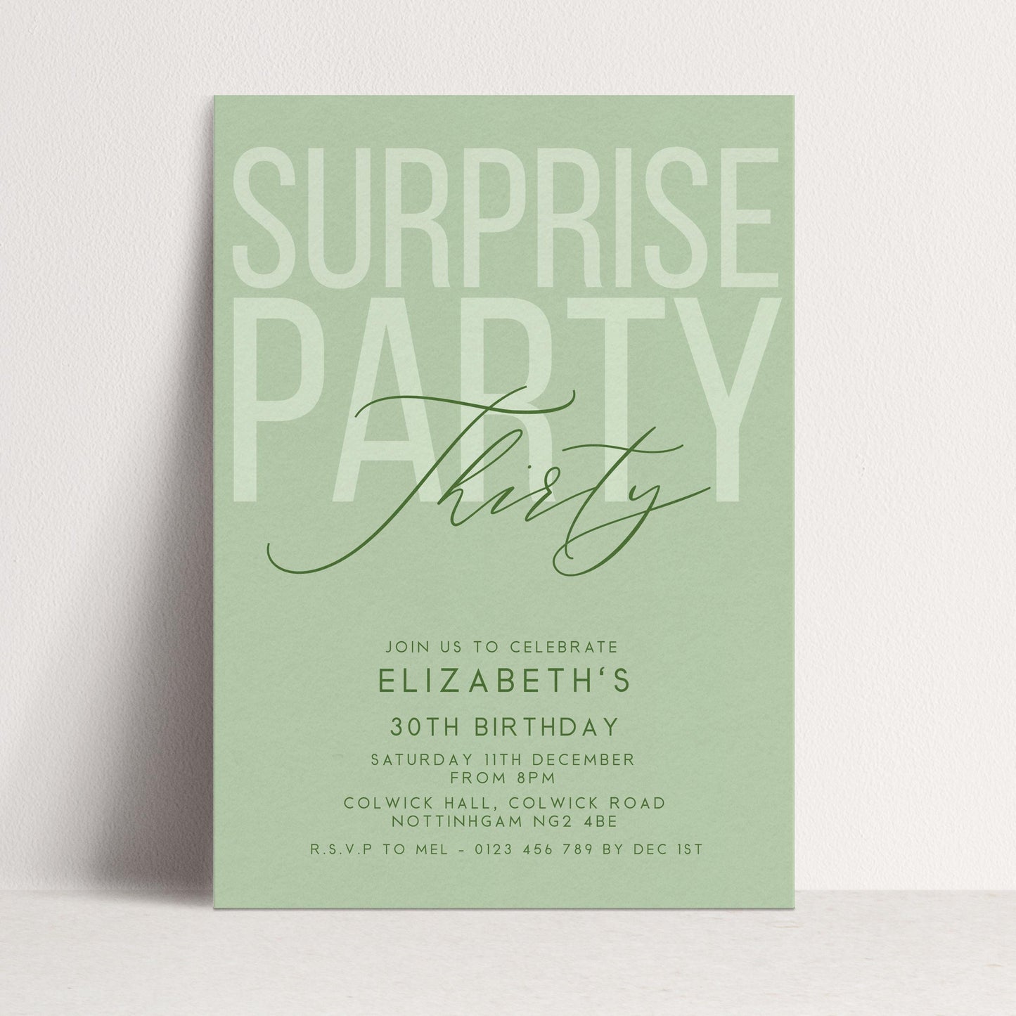 Surprise 30th Birthday Invitation, Editable Sage Surprise Party Invite, Unisex Adult Invitation Template, 30th BirthdayPrintable Template