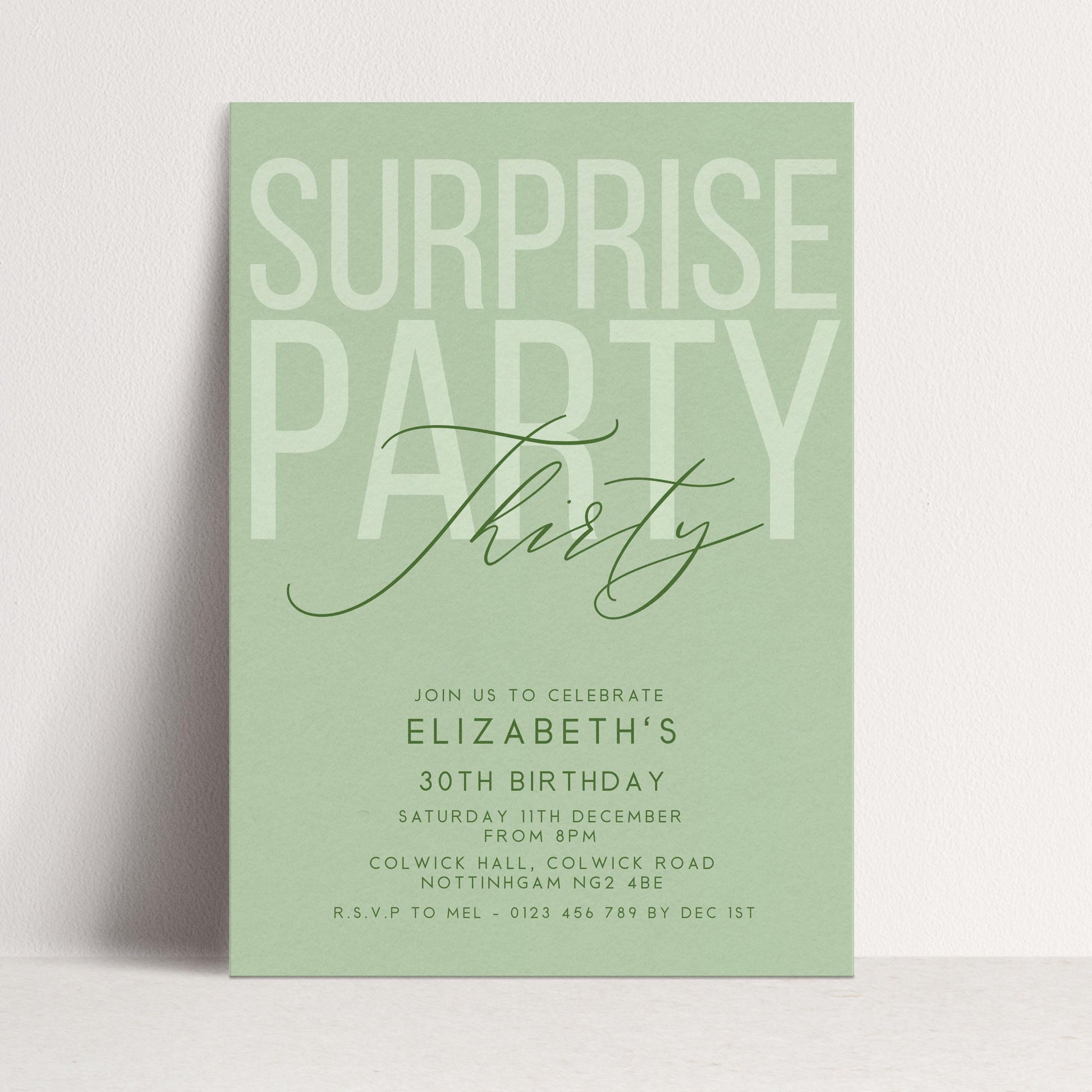 Surprise 30th Birthday Invitation, Editable Sage Surprise Party Invite, Unisex Adult Invitation Template, 30th BirthdayPrintable Template