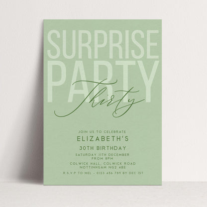 Surprise 30th Birthday Invitation, Editable Sage Surprise Party Invite, Unisex Adult Invitation Template, 30th BirthdayPrintable Template