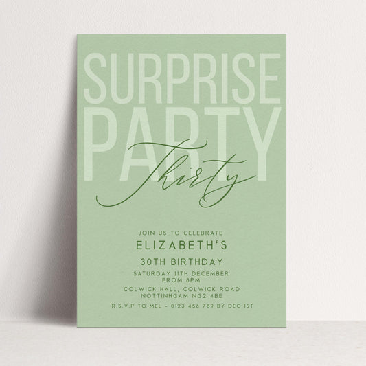 Surprise 30th Birthday Invitation, Editable Sage Surprise Party Invite, Unisex Adult Invitation Template, 30th BirthdayPrintable Template