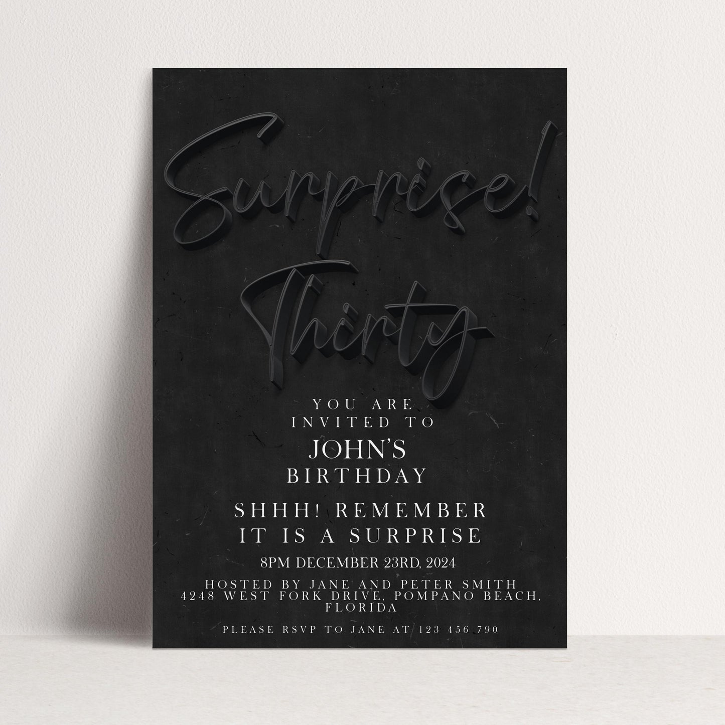 The image is a birthday party invitation for John's 30th birthday.